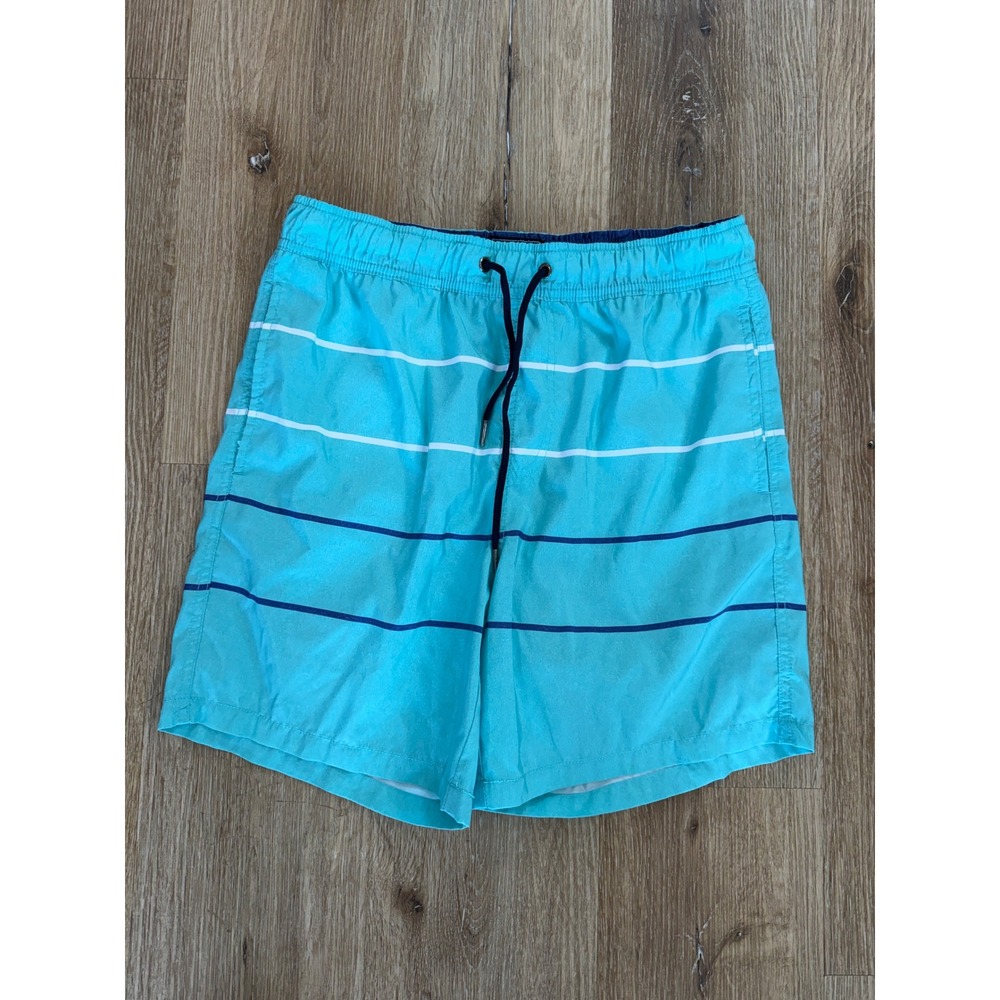 Coast Clothing Co Coastal Swim Trunks Mens M Turquoise Blue Striped Board Shorts